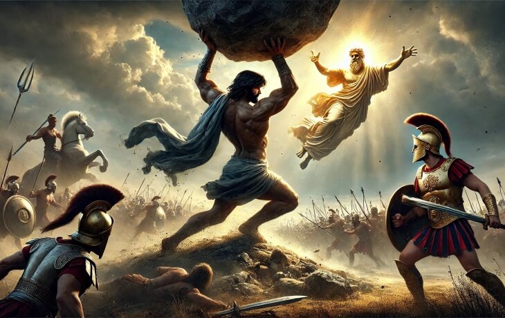 Aeneas ve Akhilleus, destansı bir savaşta karşı karşıya gelirken, tanrılar onların kaderine müdahale ediyor. Aeneas, devasa bir taşı kaldırarak saldırıya hazırlanırken, Poseidon savaşın seyrini değiştirmek için harekete geçiyor.